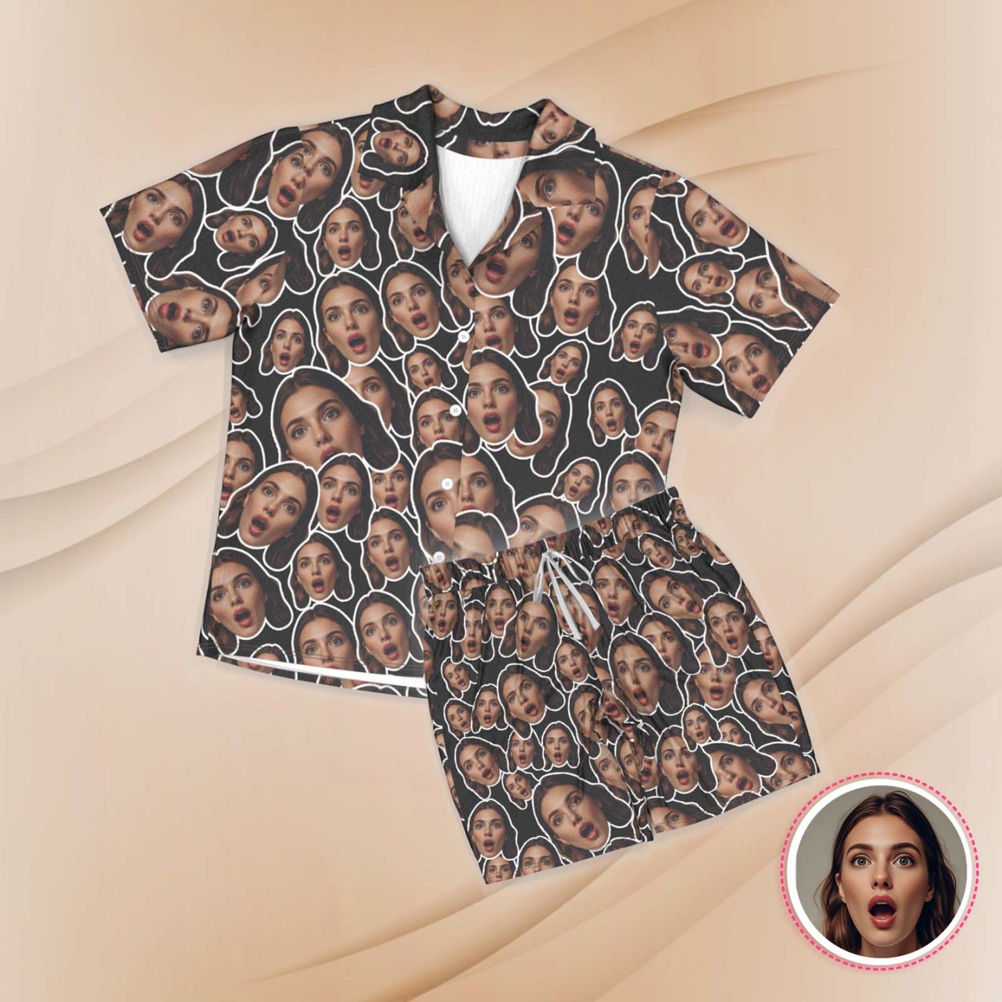 Custom Face Short Sleeved Pajamas Personalised Women's Sleepwear Love Gifts For Her - GetPhotoSocksUk