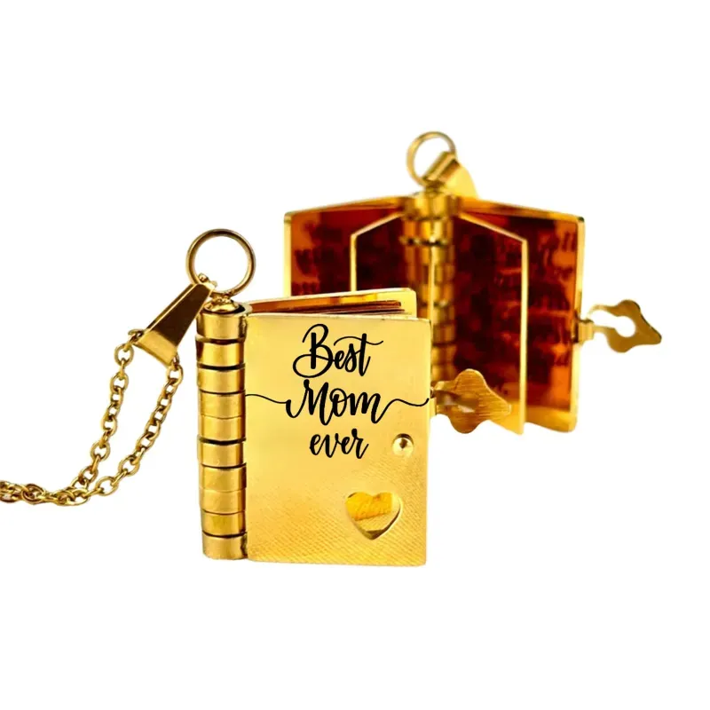 Personalized Mom Necklace for Women - Heartfelt Message Jewelry for Mom from Daughter Son, Engraved Book Pendant, Mother's Day Gift - GetPhotoSocksUk