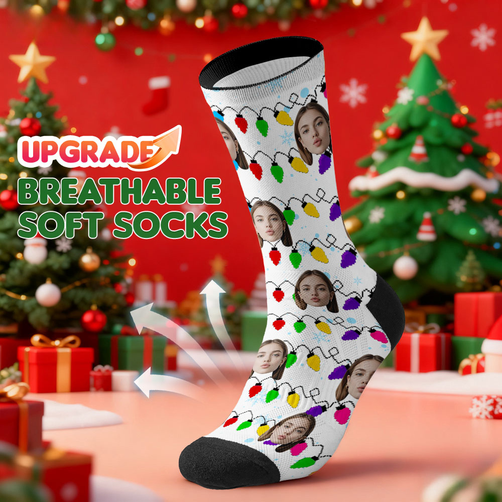 Custom Multicolor Christmas Light Socks Personalized Socks  Perfect Family Holiday Gift Christmas Socks Gift - GetPhotoSocksUk