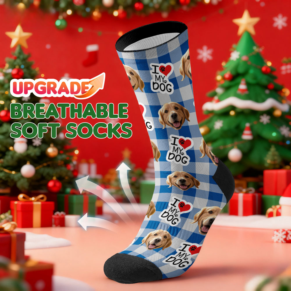 Personalized Pet Dog Theme Socks Christmas Socks Custom I Love You Socks Pet Lover Santa Socks Gift - GetPhotoSocksUk