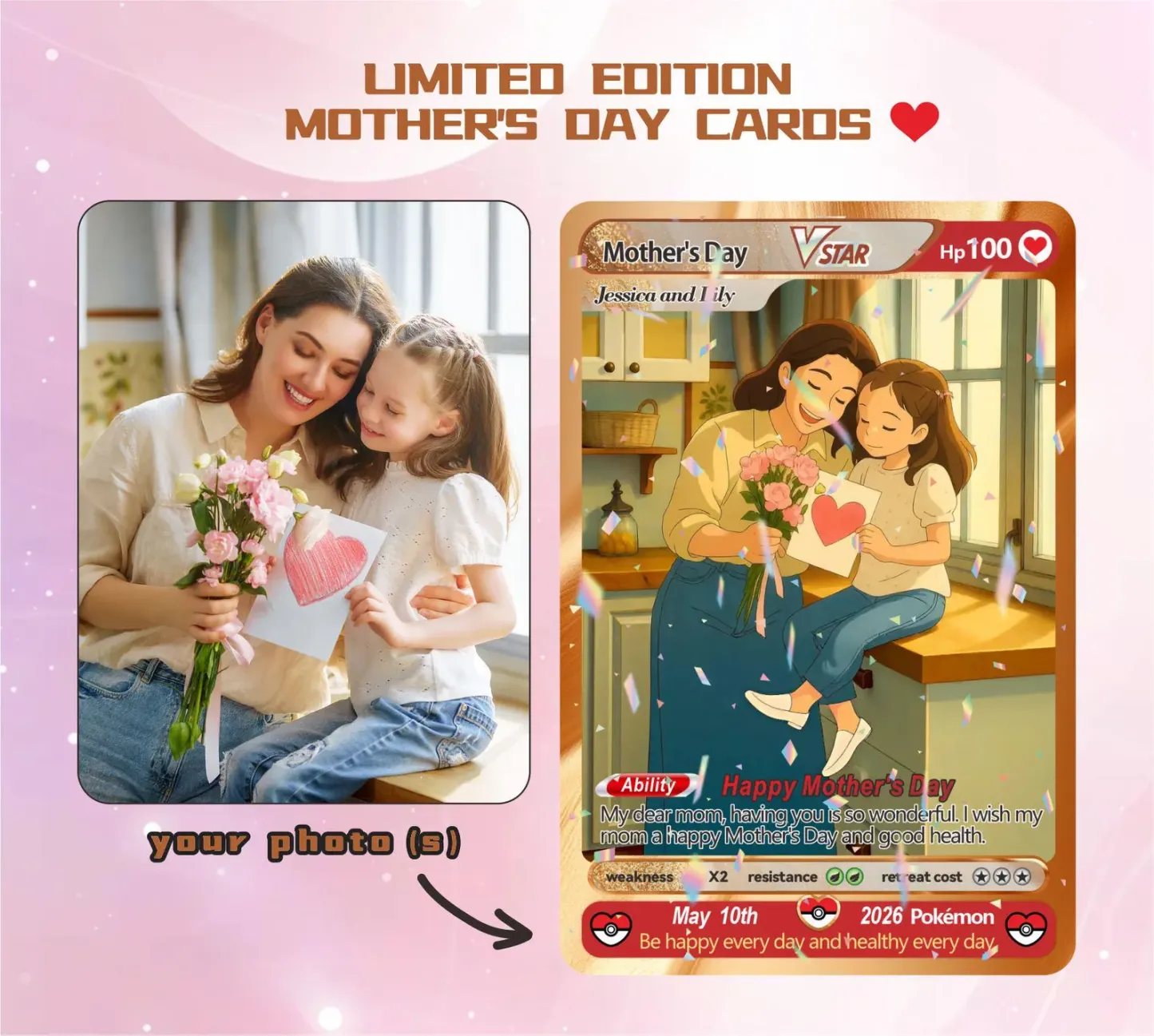 Custom Mother’s Day Anime Photo Game Card Mom & Child Card