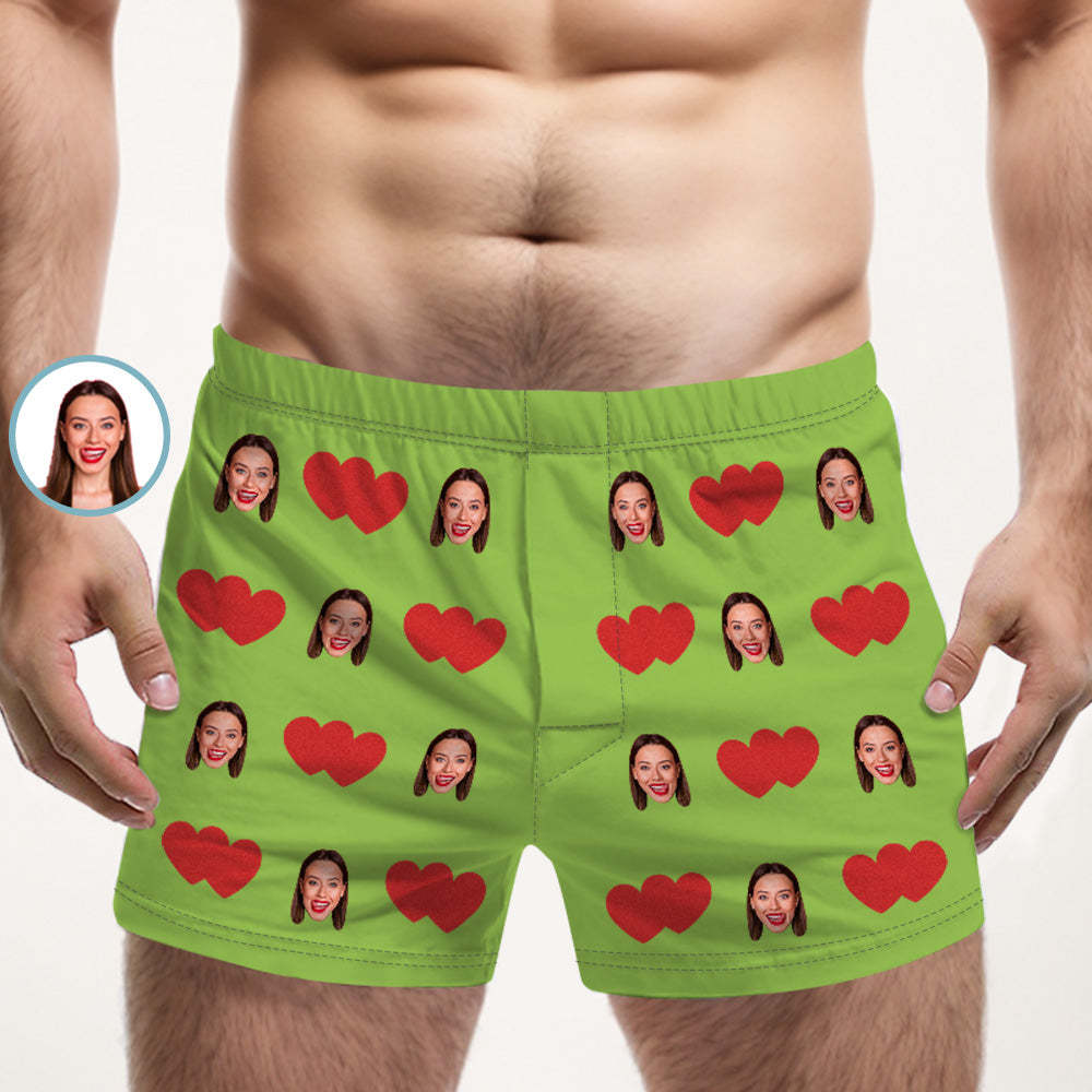 Custom Face Multicolor Boxer Shorts Red Heart Personalised Photo Underwear Gift for Him -