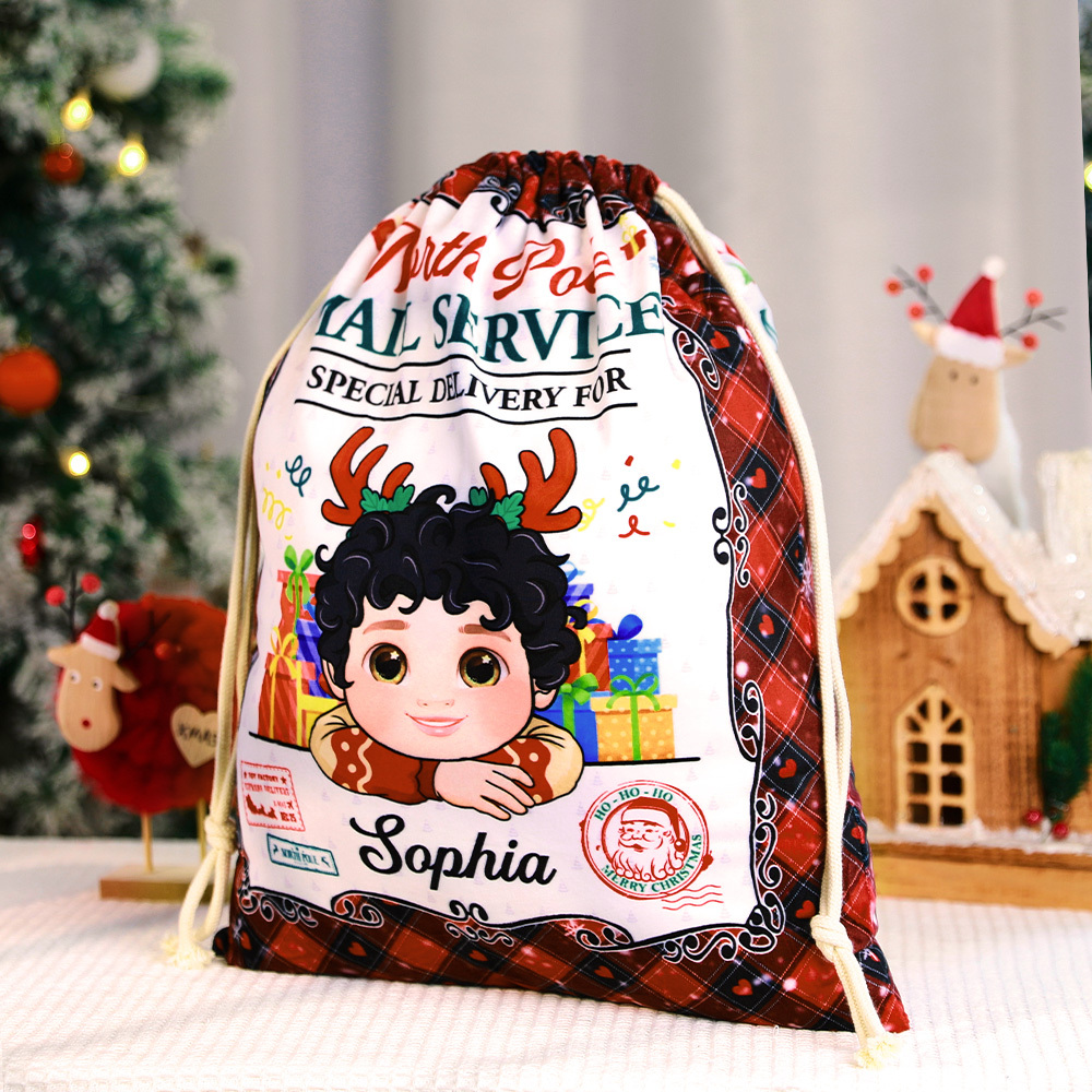 Personalized Christmas Sack Custom Christmas Santa Sack From North Pole For Kids Christmas Gift - GetPhotoSocksUk