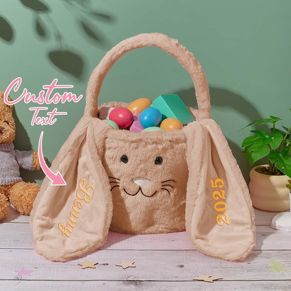 Personalized Plush Easter Basket,Embroidered Easter Bucket,Kids Bunny Basket with Name,Custom Easter Bag,Easter Gift for Kids Girls Boys - GetPhotoSocksUk
