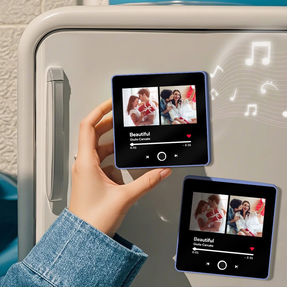 Custom Double Photo Fridge Magnet Personalised Photo Fridge Magnet Can Play Songs 3.0 Version with Frame Gifts - GetPhotoSocksUk