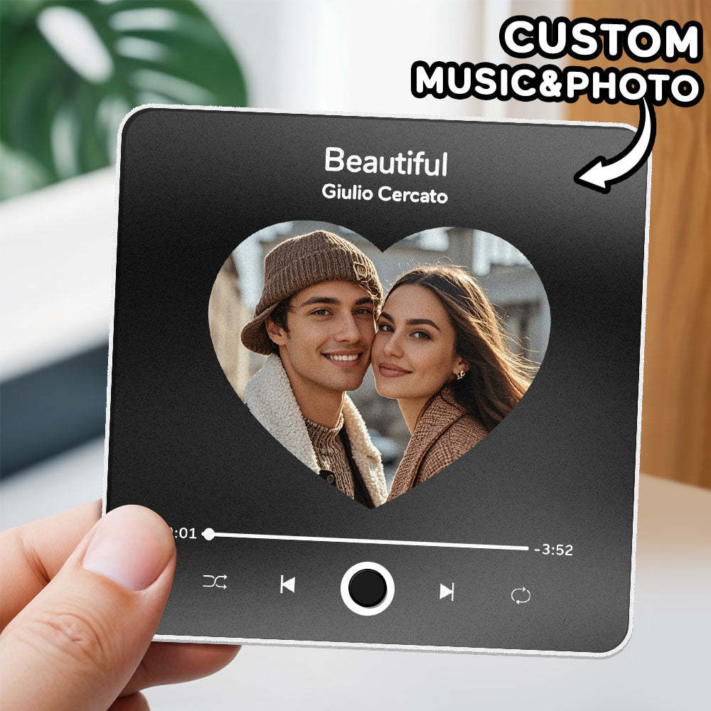 Custom Photo Album Music Fridge Magnet Heart Photo Custom Phone Music Fridge Magnet Pro Valentine Gift For Couple - GetPhotoSocksUk