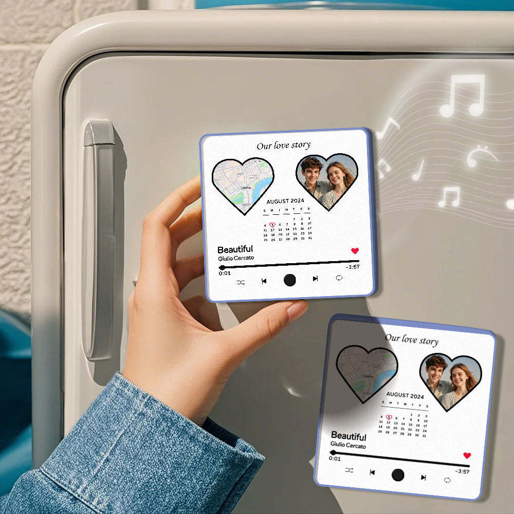 Custom Photo Album Music Fridge Magnet Heart Photo Custom Phone Music Fridge Magnet Pro Valentine Gift For Couple - GetPhotoSocksUk