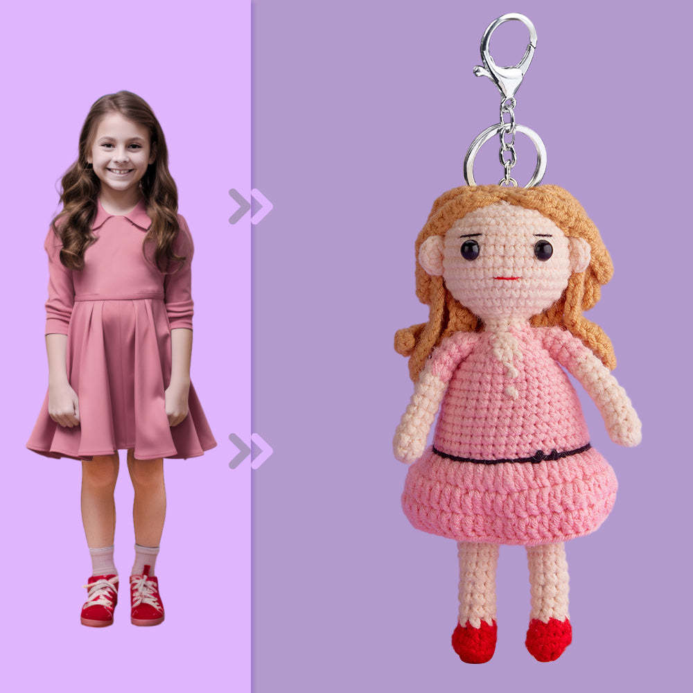 Full Body Customizable 1 Person Custom Crochet Doll Personalized Gifts Handwoven Mini Dolls - Girl in Pink Skirt -