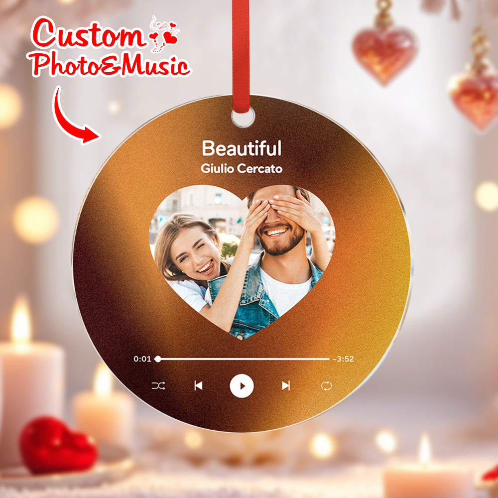 Personalized Music and Photo Ornaments Valentine's Day Gifts For Couple - GetPhotoSocksUk