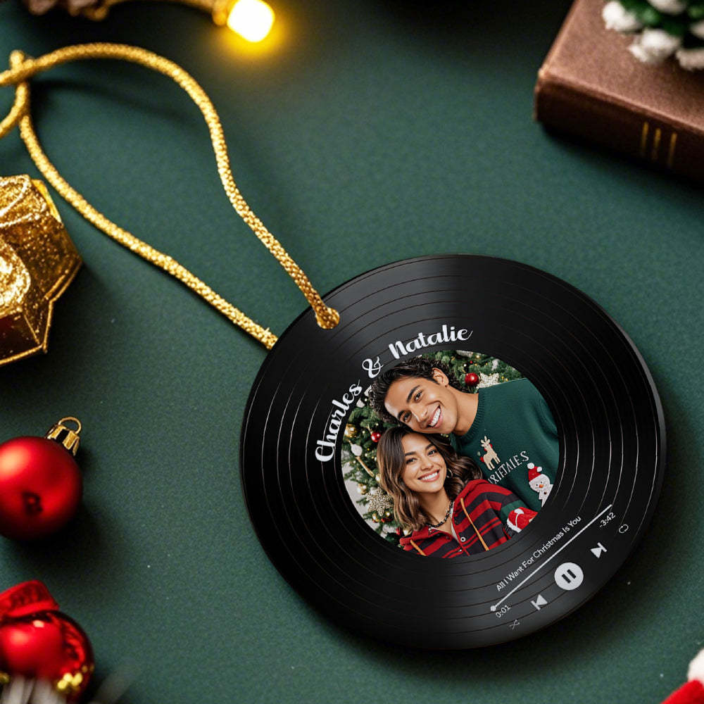 Personalized Photo Vinyl Record Style Ornament Christmas Ceramic Ornament Gift for Lover - GetPhotoSocksUk