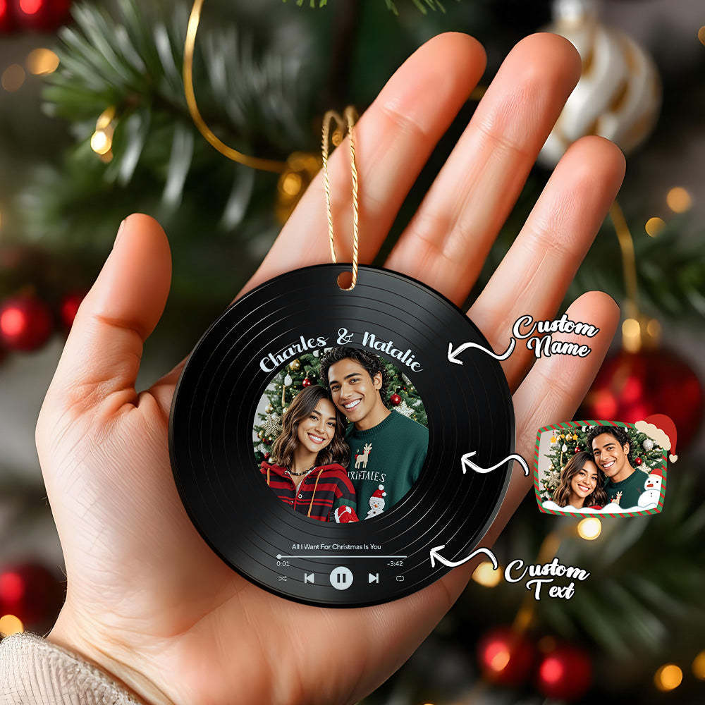 Personalized Photo Vinyl Record Style Ornament Christmas Ceramic Ornament Gift for Lover - GetPhotoSocksUk