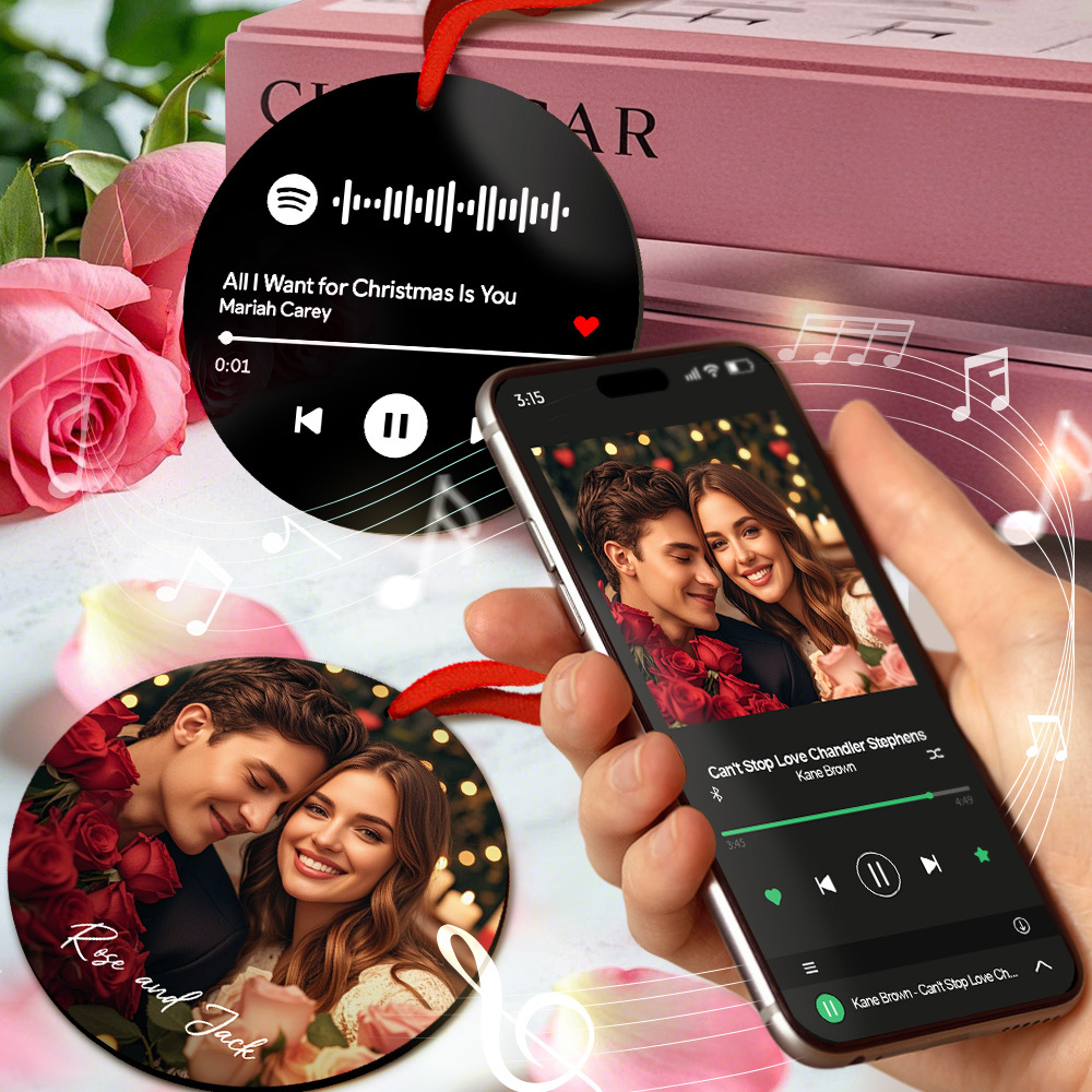 Custom Scannable Spotify Code Pink Ornaments Photo Hanging Ornament Engraved Custom Music Song Ornament Valentine Gift - GetPhotoSocksUk