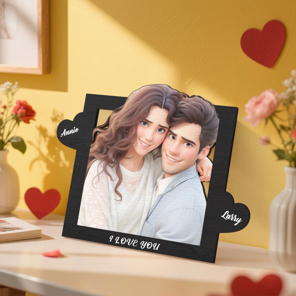 Personalized Cartoon Style Heart-Shaped Name Photo Frame Best Anniversary Birthday Family Holiday Gift - GetPhotoSocksUk