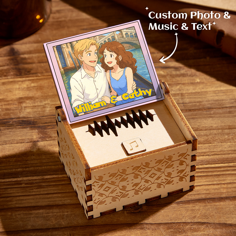 Personalized Digital Music Box Any song Tune or Voice Custom Anime Photo Wooden Photo Music Box with Text Anniversary Gifts