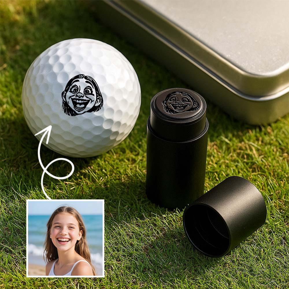 Custom Photo Golf Ball Stamp with Metal Storage Box Photo&Text Birthday Santa Gift Idea for Golf Player - GetPhotoSocksUk