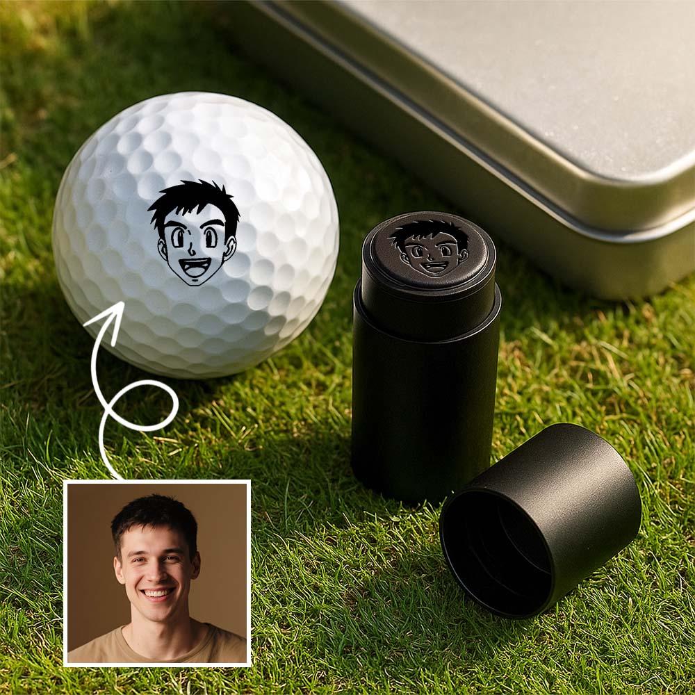 Personalized Anime Photo Golf Ball Stamp with Metal Storage Box Birthday Father's Day Gift for Golf Player