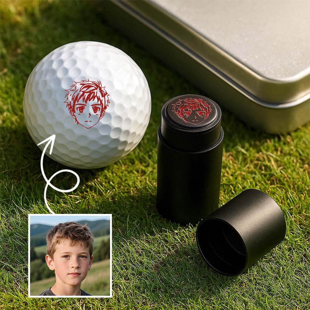 Custom Photo Golf Ball Stamp with Metal Storage Box Photo&Text Birthday Santa Gift Idea for Golf Player - GetPhotoSocksUk