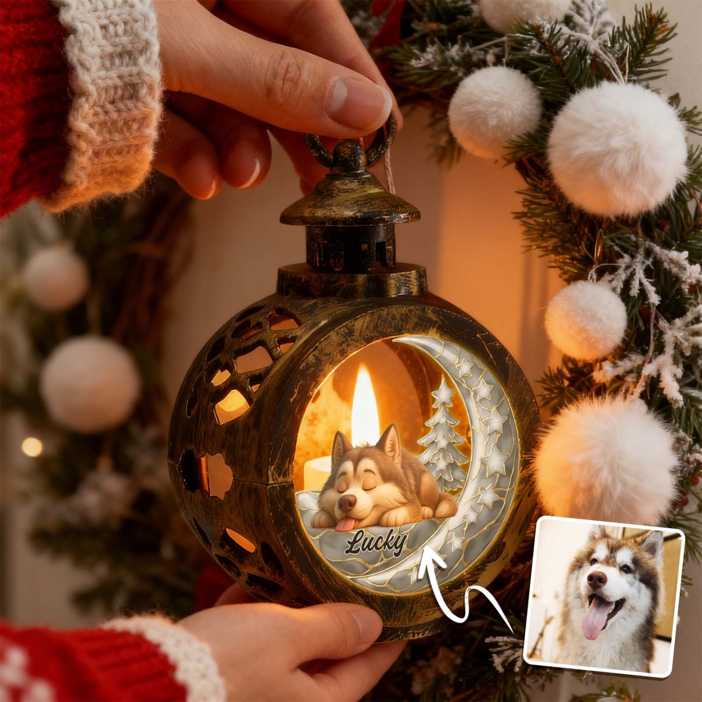 Custom Christmas Lantern Beside You Personalized Christmas Gifts for Pet Lovers Colorful - GetPhotoSocksUk