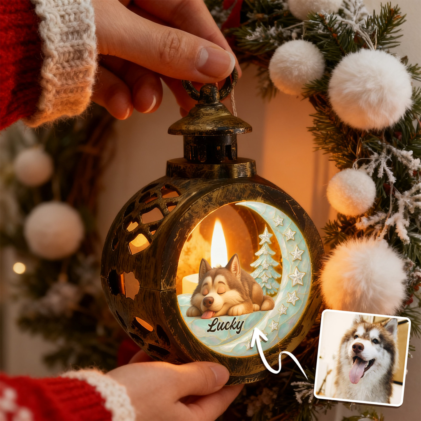 Custom Christmas Lantern Beside You Personalized Christmas Gifts for Pet Lovers Colorful - GetPhotoSocksUk