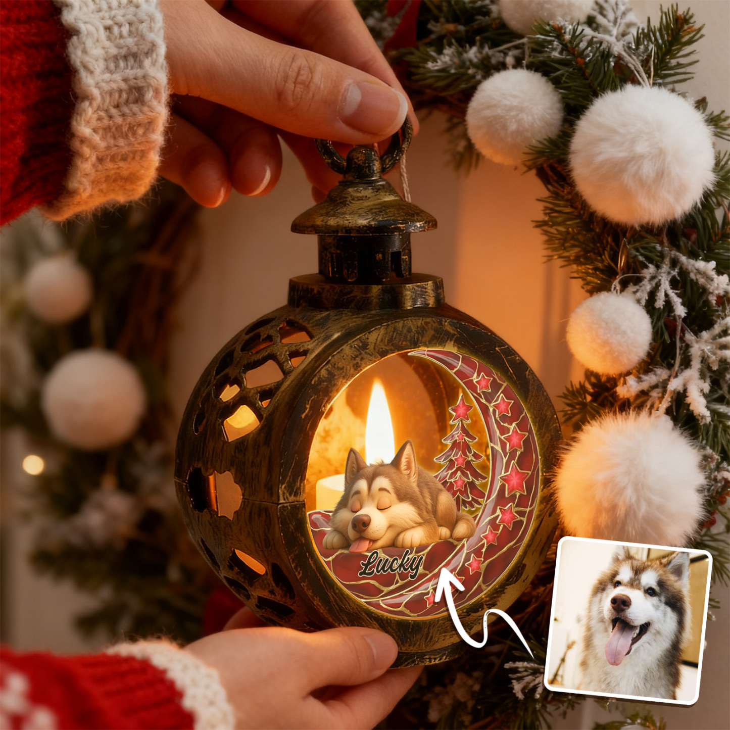 Custom Christmas Lantern Beside You Personalized Christmas Gifts for Pet Lovers Colorful - GetPhotoSocksUk
