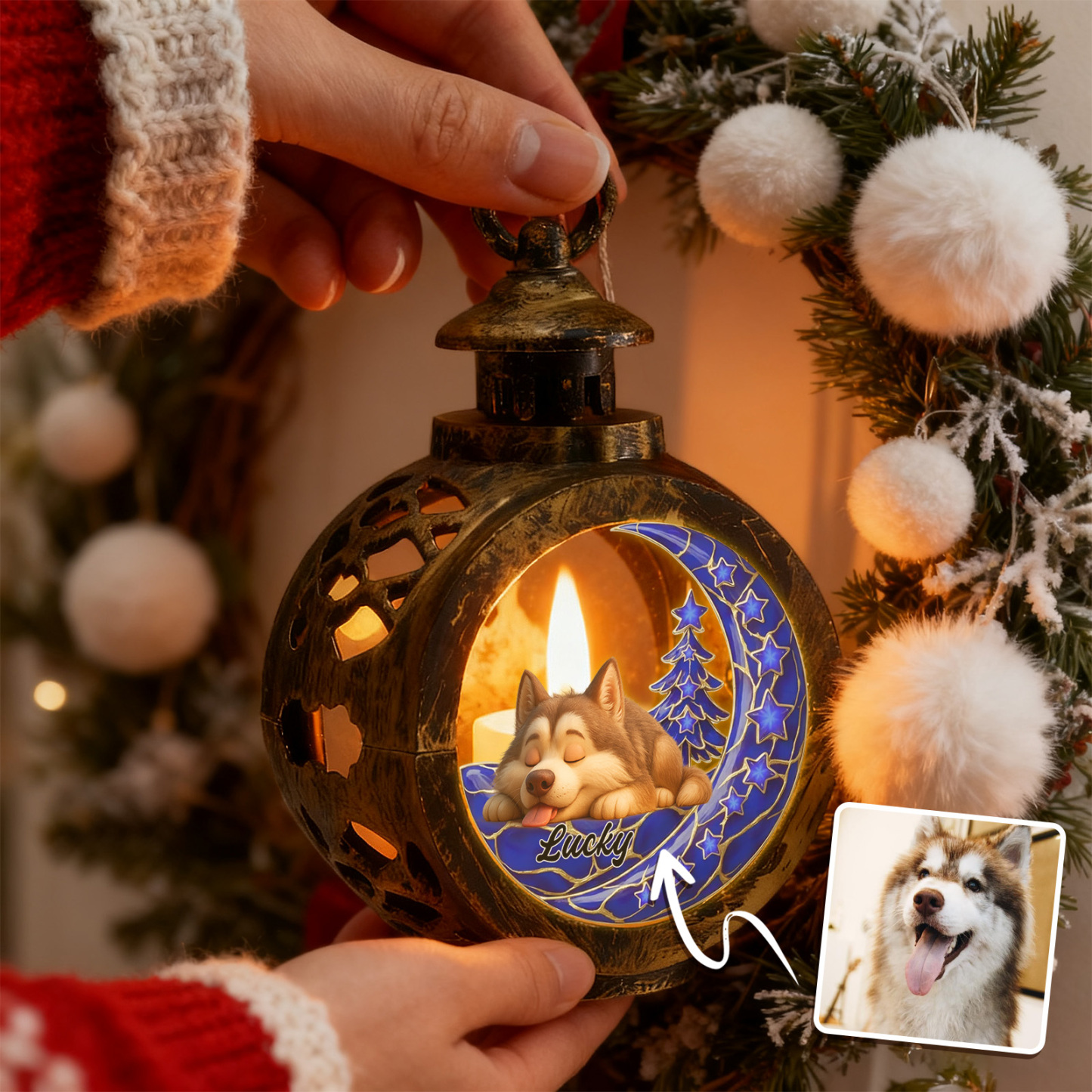 Custom Christmas Lantern Beside You Personalized Christmas Gifts for Pet Lovers Colorful - GetPhotoSocksUk