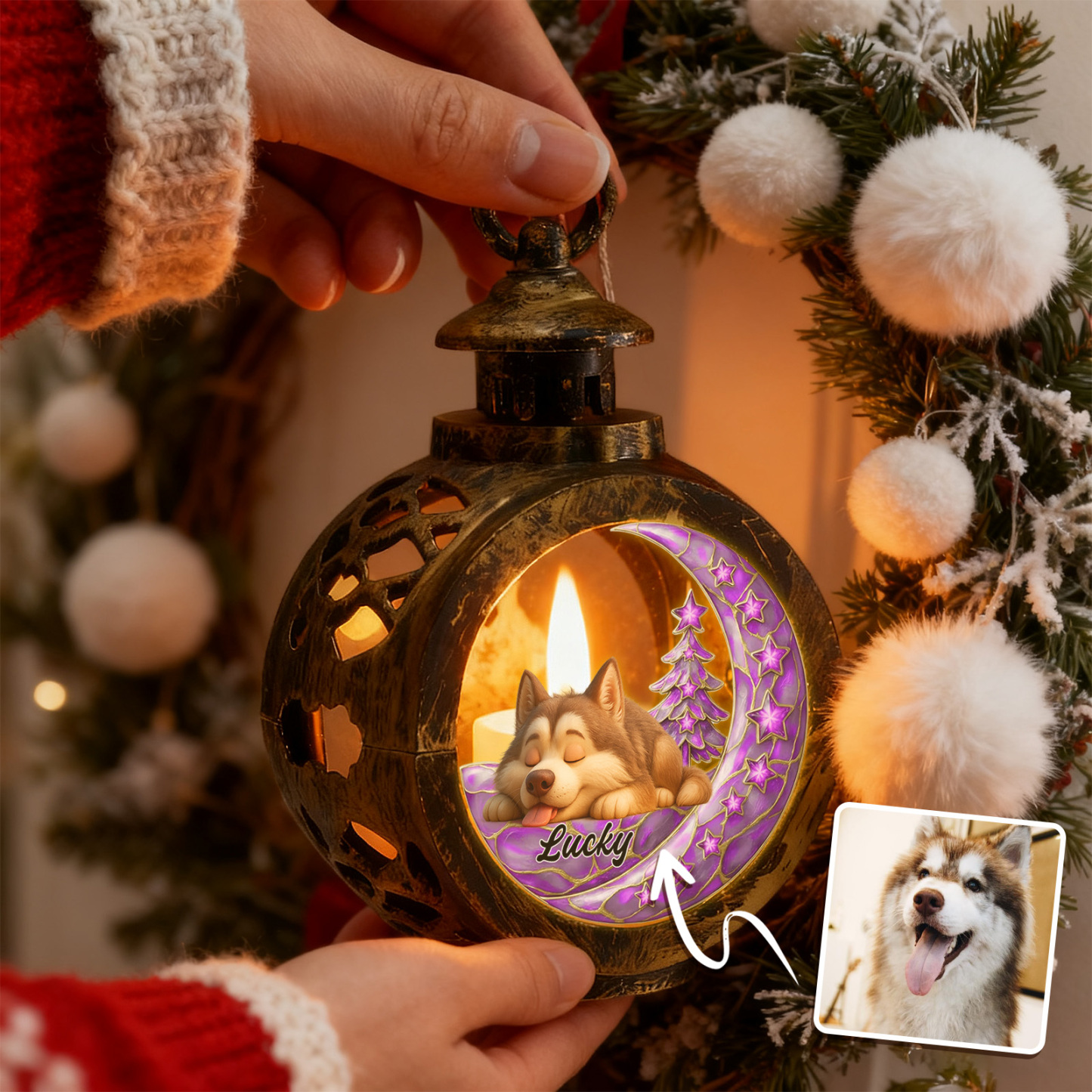 Custom Christmas Lantern Beside You Personalized Christmas Gifts for Pet Lovers Colorful - GetPhotoSocksUk