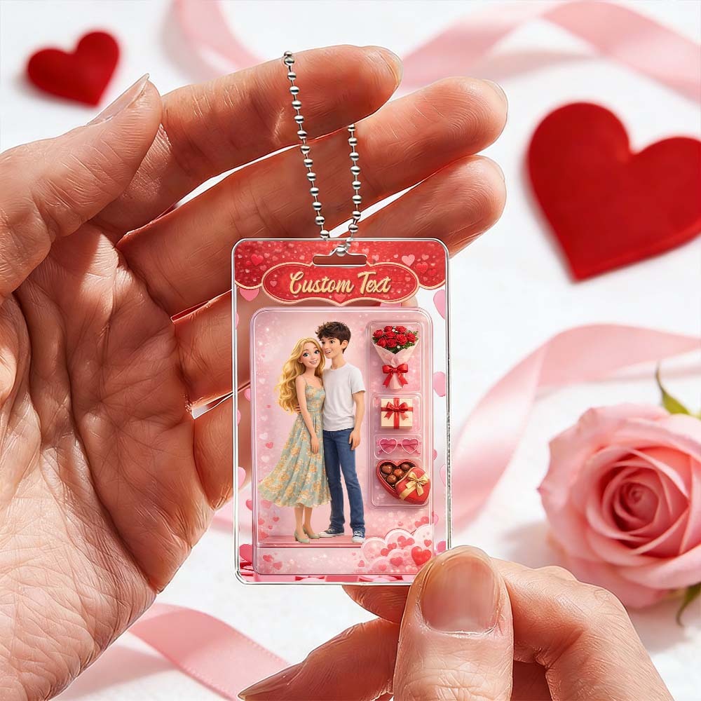 Custom Valentine's Day Gifts Personalized Acrylic Car Hanger Gift Packaging Style Art Gift for Lover 2D Printed Flat Design - GetPhotoSocksUk