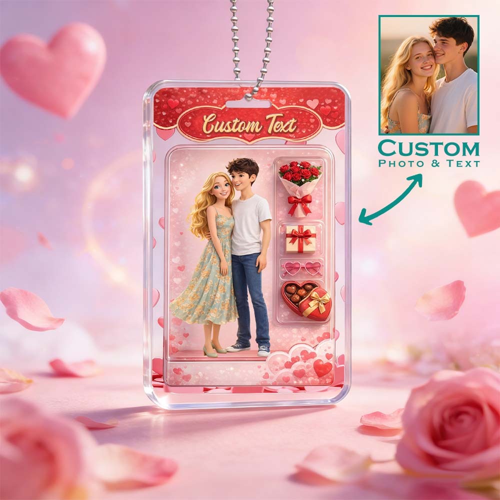 Custom Valentine's Day Gifts Personalized Acrylic Car Hanger Gift Packaging Style Art Gift for Lover 2D Printed Flat Design - GetPhotoSocksUk