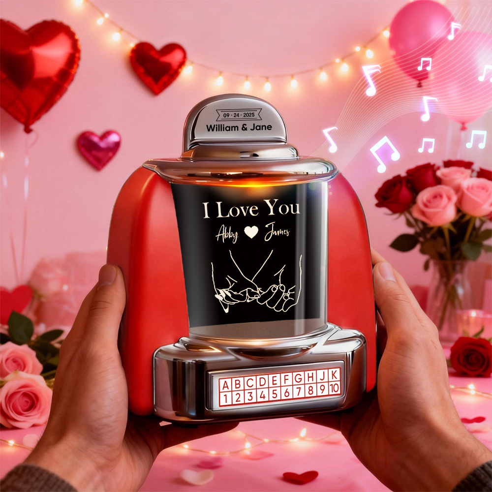 Custom Mini Jukebox Retro Speaker with Photo & Bluetooth Music – Personalized Mini Jukebox Gift for Couples, Anniversary & Valentine's Day - GetPhotoSocksUk