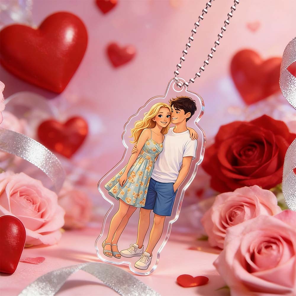 Custom Anime Photo Keychain Valentine's Day Gifts Personalized Acrylic Cartoon Keychain Photo Bag Charm Unique Keepsake Gift For Lover Girlfriend - GetPhotoSocksUk