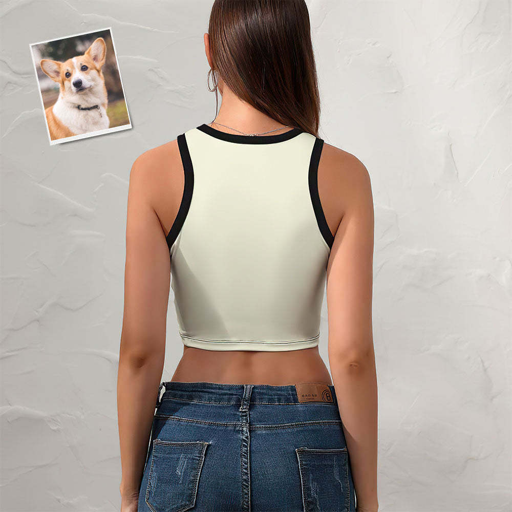 Custom Dog Face Ladies Short Racer Vest Comic Lines Crop Top -