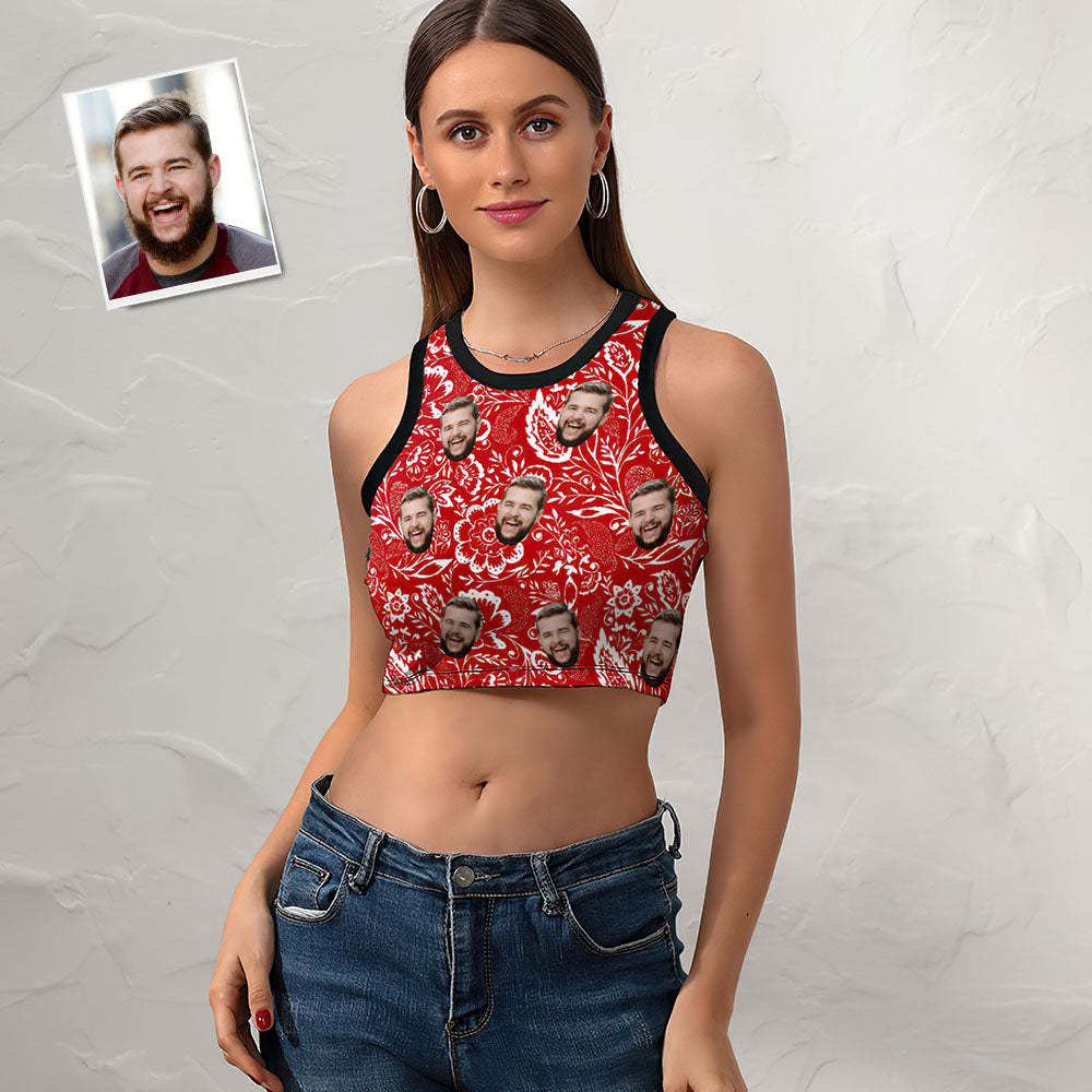 Custom Face Ladies Short Racer Vest Oriental Paisley Floral Pattern Crop Top -