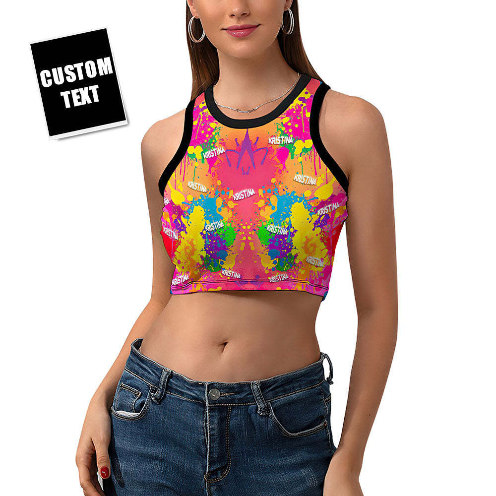 Custom Face Ladies Short Racer Vest Graffiti Crop Top -