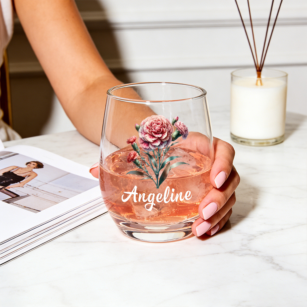 Personalized Birth Flower Wine Glass with Name, Custom Mother's Day Gift, Month Flower Birthday Gifts For Her - GetPhotoSocksUk