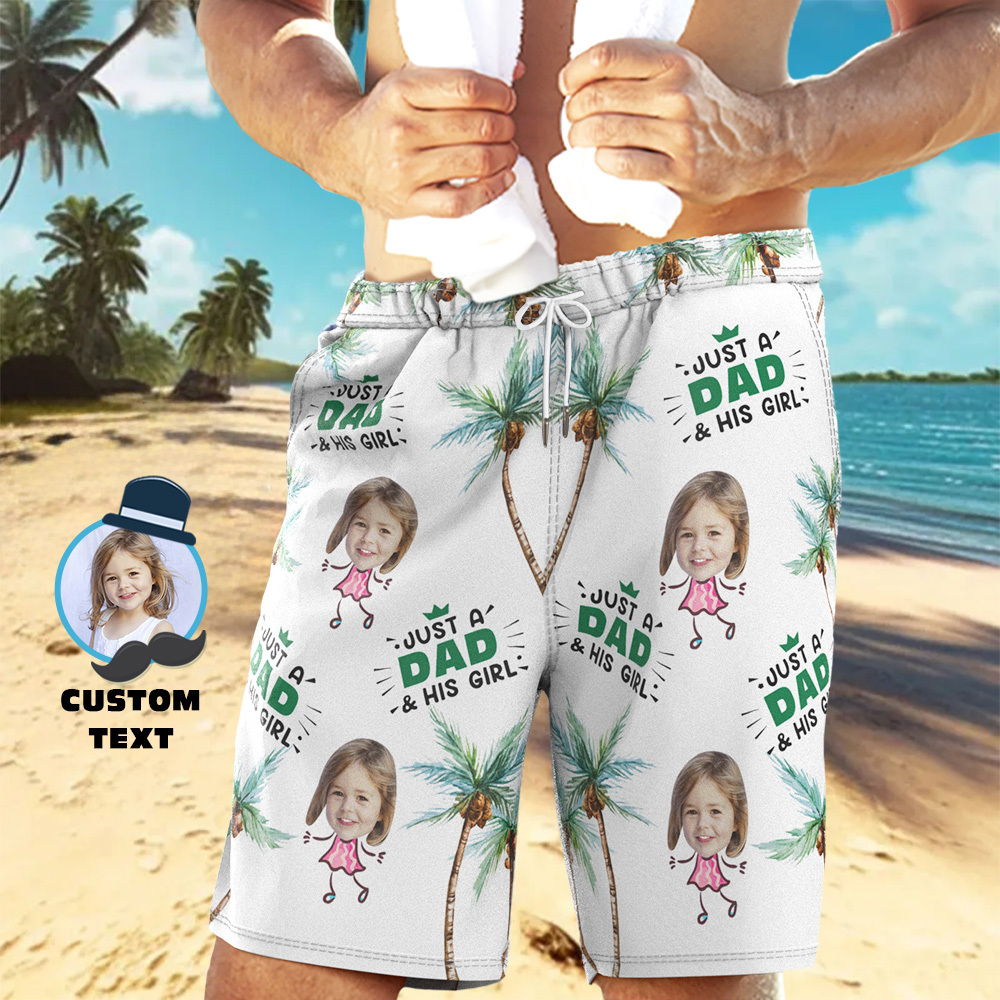 Personalized Face Mens Swim Trunks Custom Best Dad Ever Tropical Swim Blue Shorts Fathers Day Gift - GetPhotoSocksUk