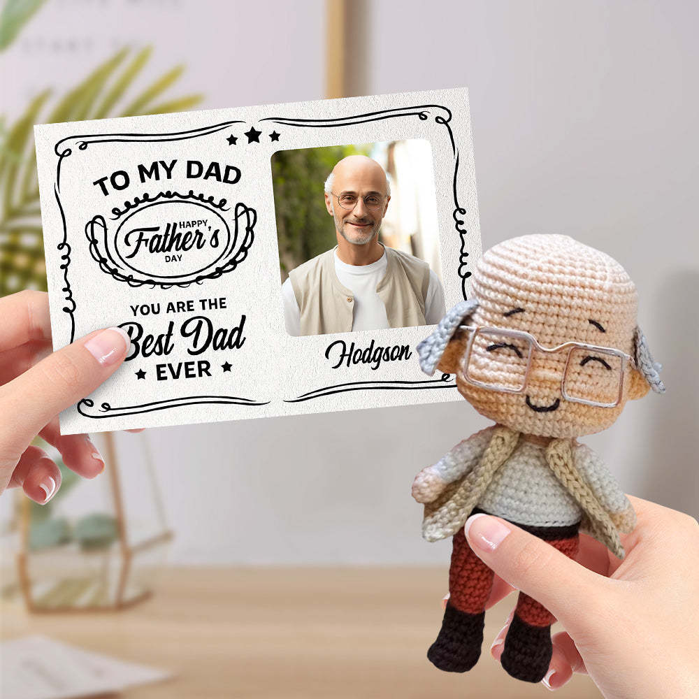 Custom Crochet Doll Handmade Mini Look alike Dolls with Personalized Card Gifts for Dad -