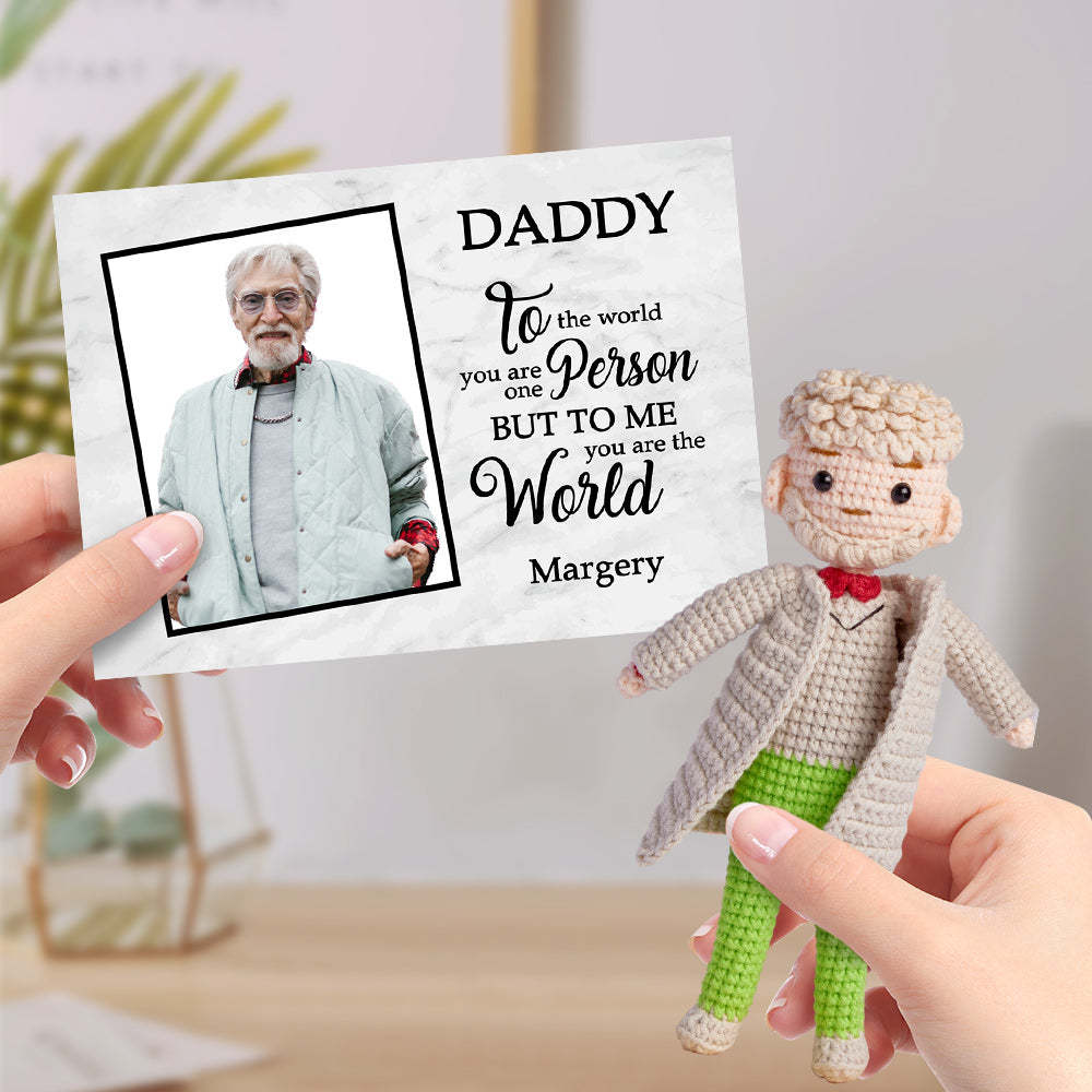 Custom Crochet Doll Handmade Mini Dolls Look alike Your Photo with Personalized Card Gifts for Father -