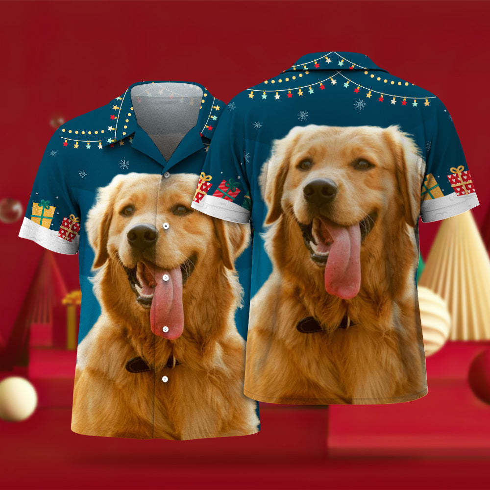 Custom Face Hawaiian Shirts Personalized Photo Gift Men's Christmas Shirts for Pet Lovers - Stars and Gifts -