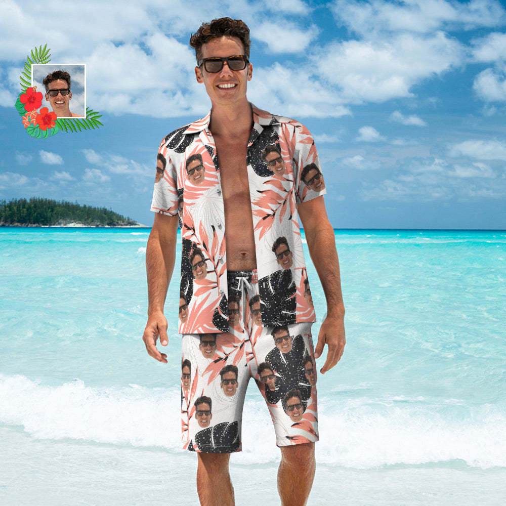 Custom Face Hawaiian Shirt or Beach Shorts Matching Outfits Personalised Men's Photo Tropical Print Hawaiian Attire Vacation Party Gift -