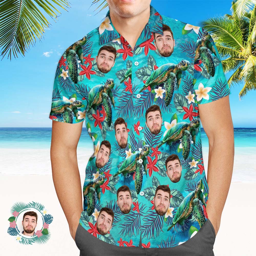 Custom Men Face Hawaiian Shirt Sea Turtle Hawaiian Shirt For Men - GetPhotoSocksUk