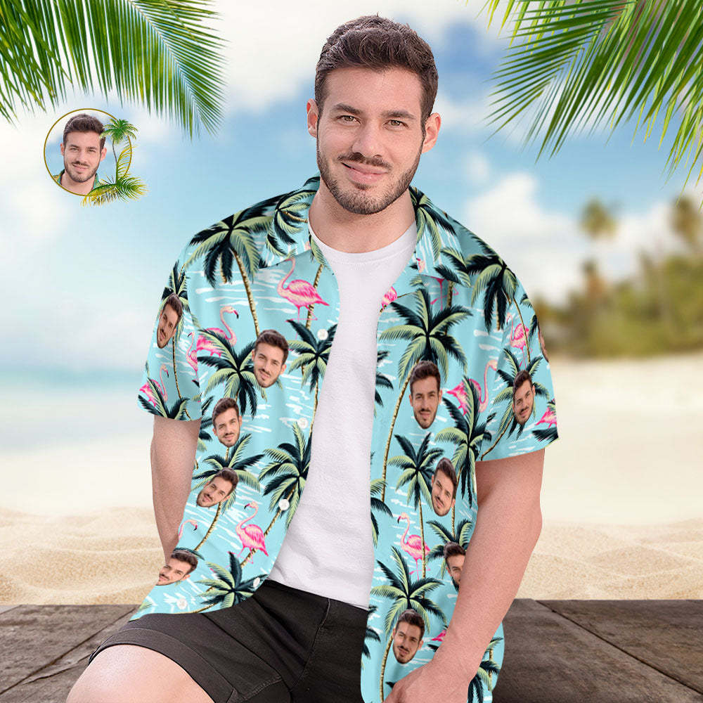 Custom Men Face Hawaiian Shirt Flamingo Beach Shirt Holiady Hawaiian Shirt - GetPhotoSocksUk