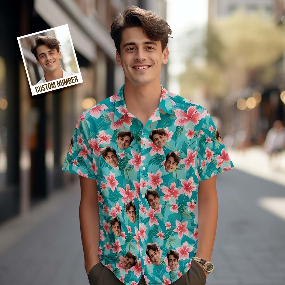 Custom Face Hawaiian Shirts Floral Print Tropical Face Hawaiian Shirt - GetPhotoSocksUk