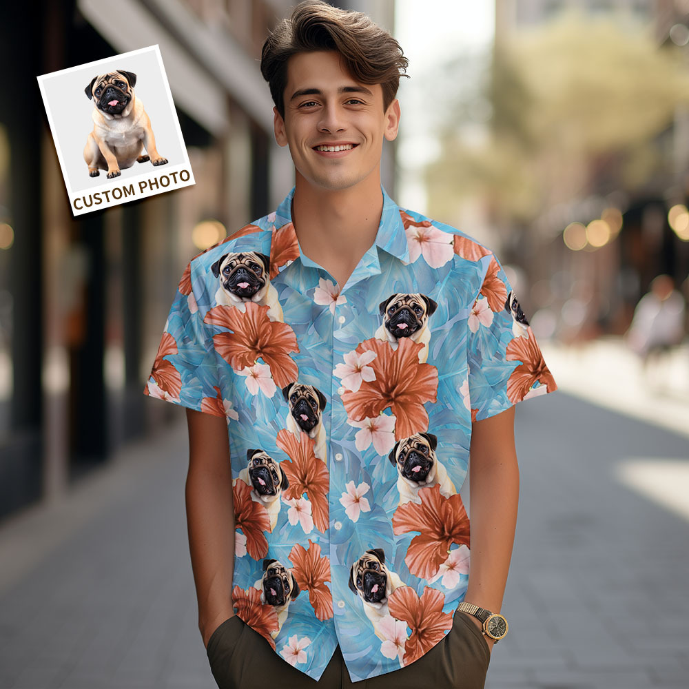 Custom Men Hawaiian Shirts Pet Face Flamingo Hawaiian Shirt Gift for Pet Lover - GetPhotoSocksUk