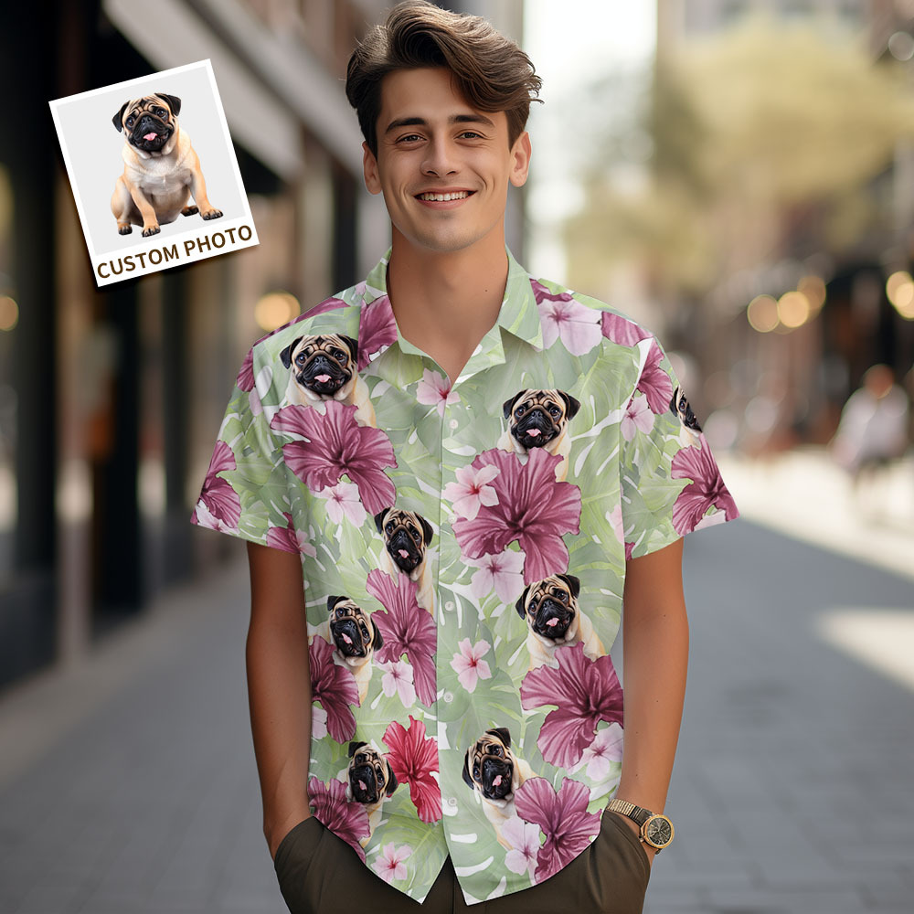 Custom Men Hawaiian Shirts Pet Face Flamingo Hawaiian Shirt Gift for Pet Lover - GetPhotoSocksUk