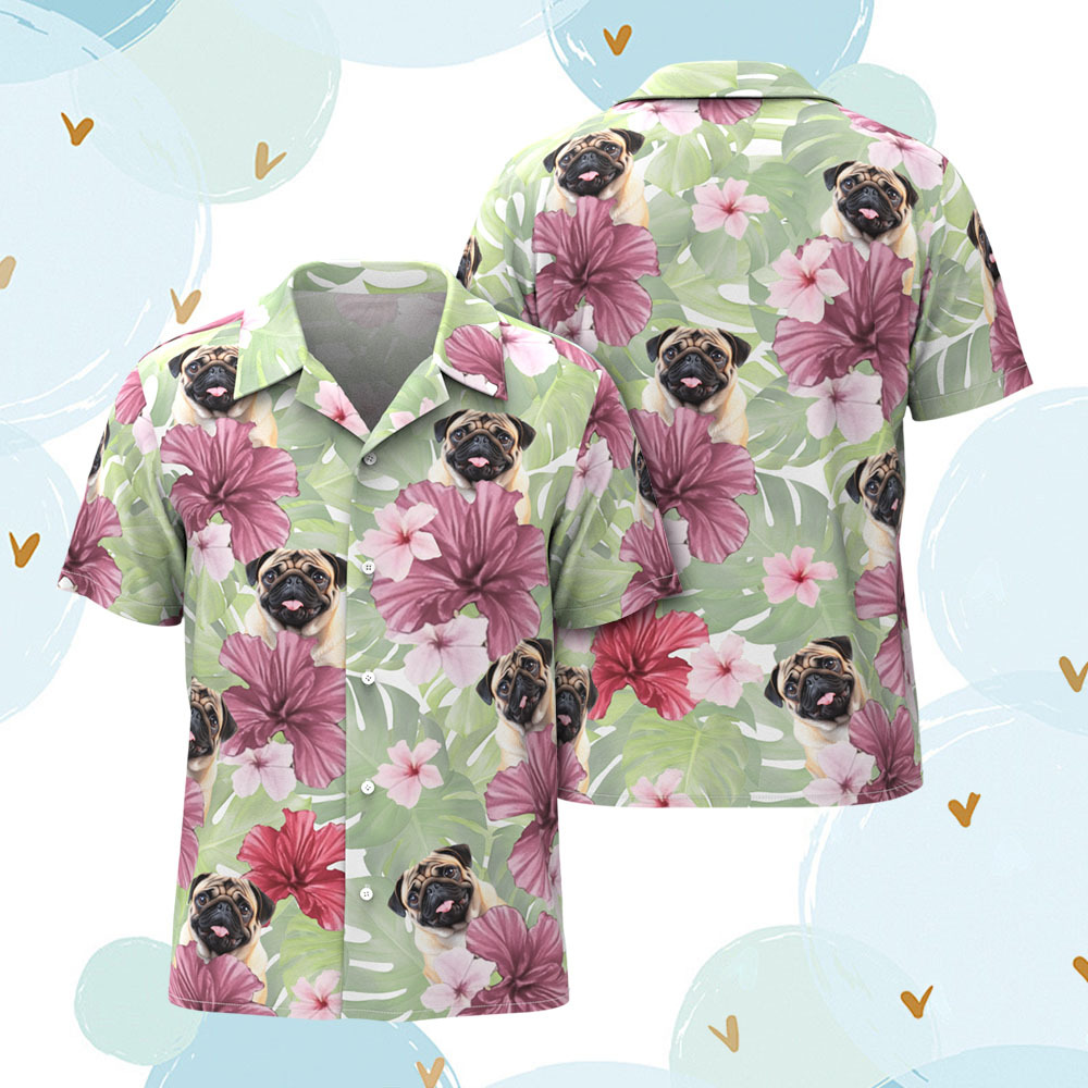 Custom Men Hawaiian Shirts Pet Face Flamingo Hawaiian Shirt Gift for Pet Lover - GetPhotoSocksUk