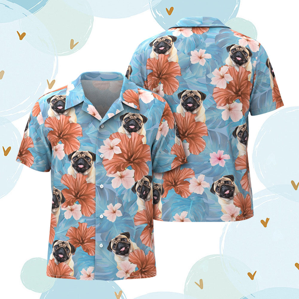 Custom Men Hawaiian Shirts Pet Face Flamingo Hawaiian Shirt Gift for Pet Lover - GetPhotoSocksUk