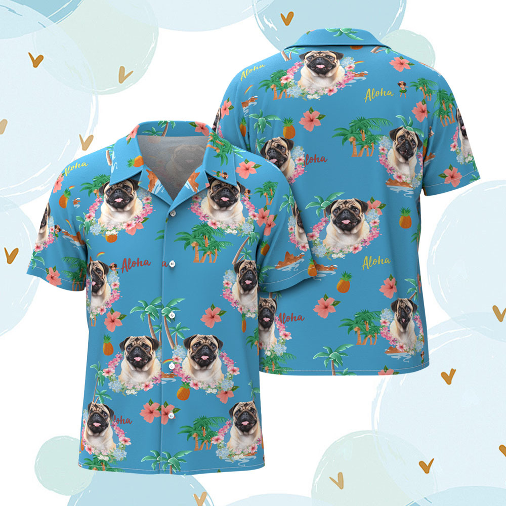 Custom Men Hawaiian Shirts Pet Face Flamingo Hawaiian Shirt Gift for Pet Lover - GetPhotoSocksUk