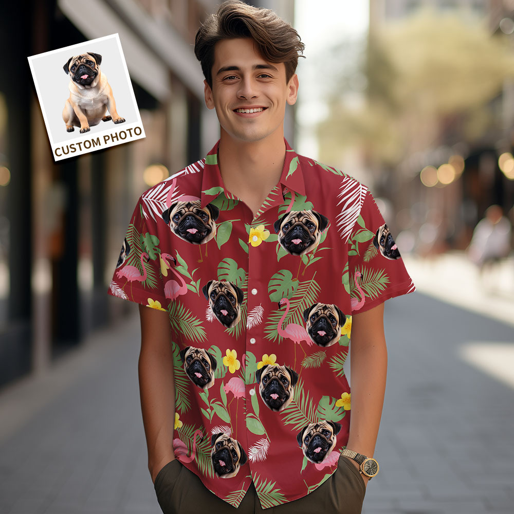 Custom Men Hawaiian Shirts Pet Face Flamingo Hawaiian Shirt Gift for Pet Lover - GetPhotoSocksUk
