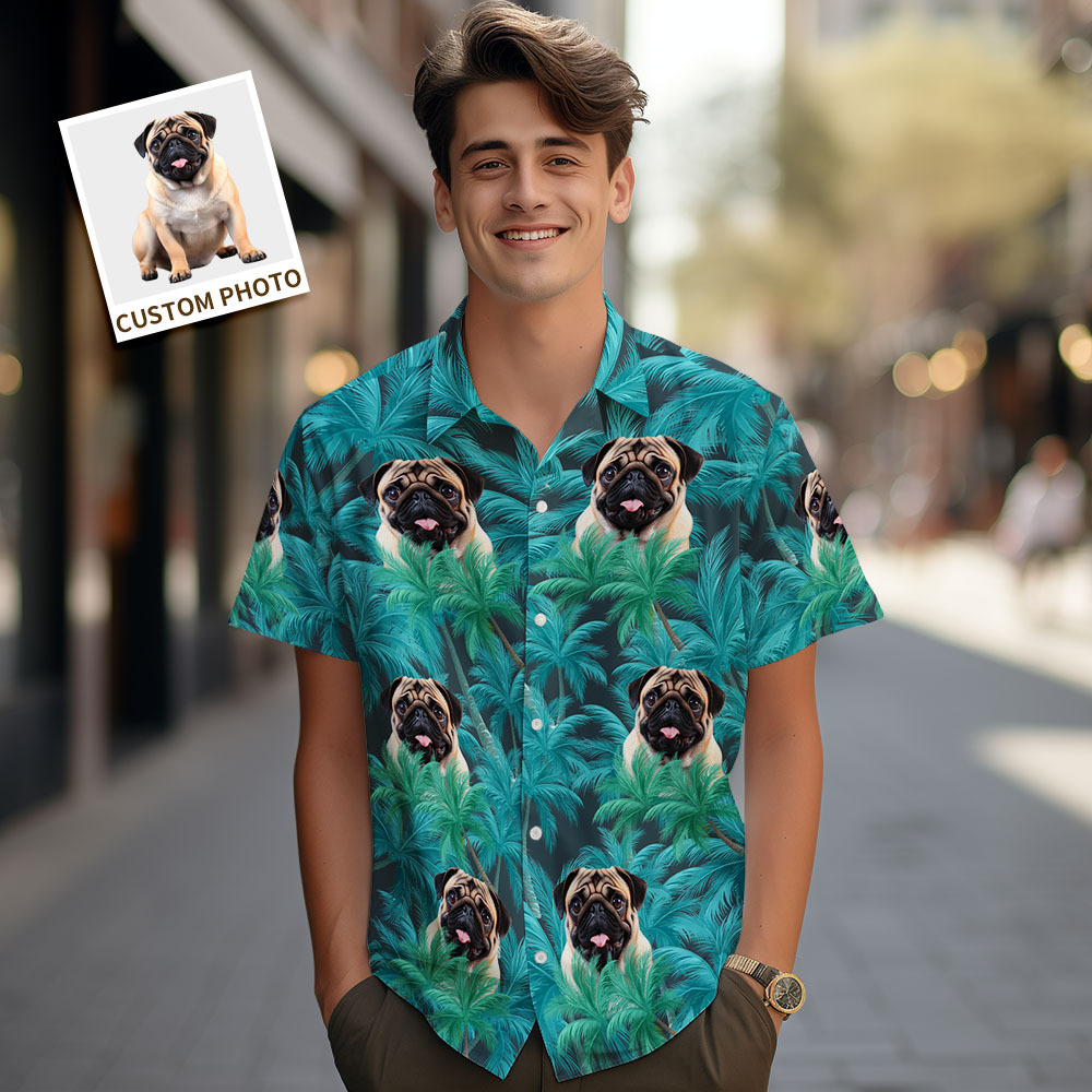 Custom Men Hawaiian Shirts Pet Face Flamingo Hawaiian Shirt Gift for Pet Lover - GetPhotoSocksUk