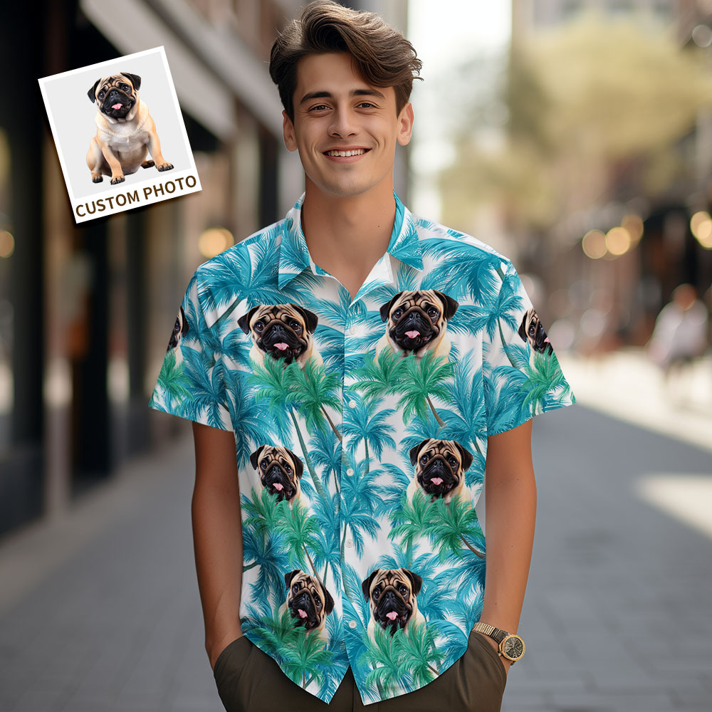 Custom Men Hawaiian Shirts Pet Face Flamingo Hawaiian Shirt Gift for Pet Lover - GetPhotoSocksUk